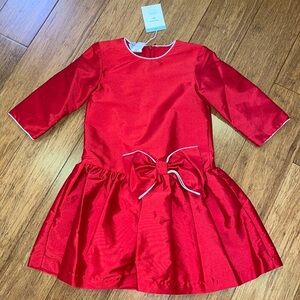 Bella bliss girls red bow dress with white piping detail size 10 NWT